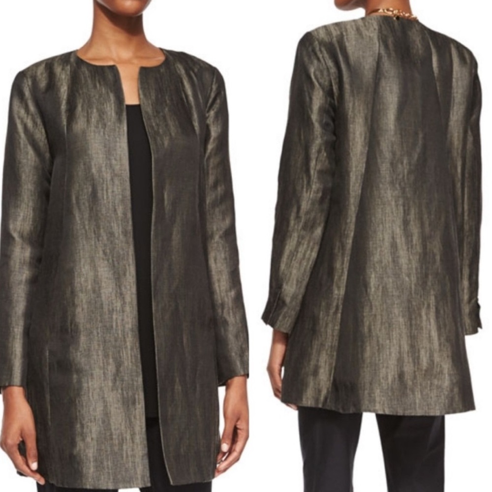 Eileen‎ Fisher Linen Silk Herringbone Shadow Jacket size Small NWT